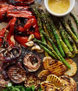 grilled veg with mustard and parmesan dressing