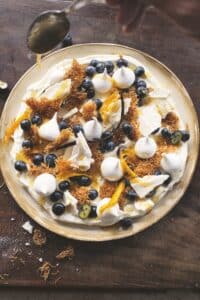 Lemon and blueberry meringue kataifi mess